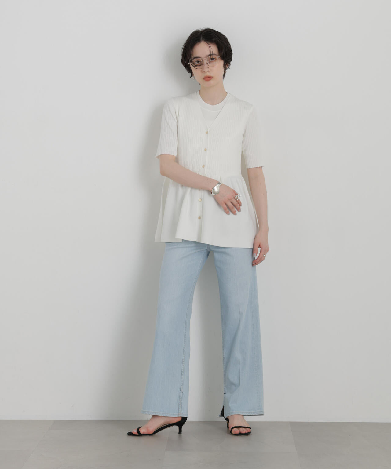 SUMMER VEIL KNIT ペプラムニットカーディガン