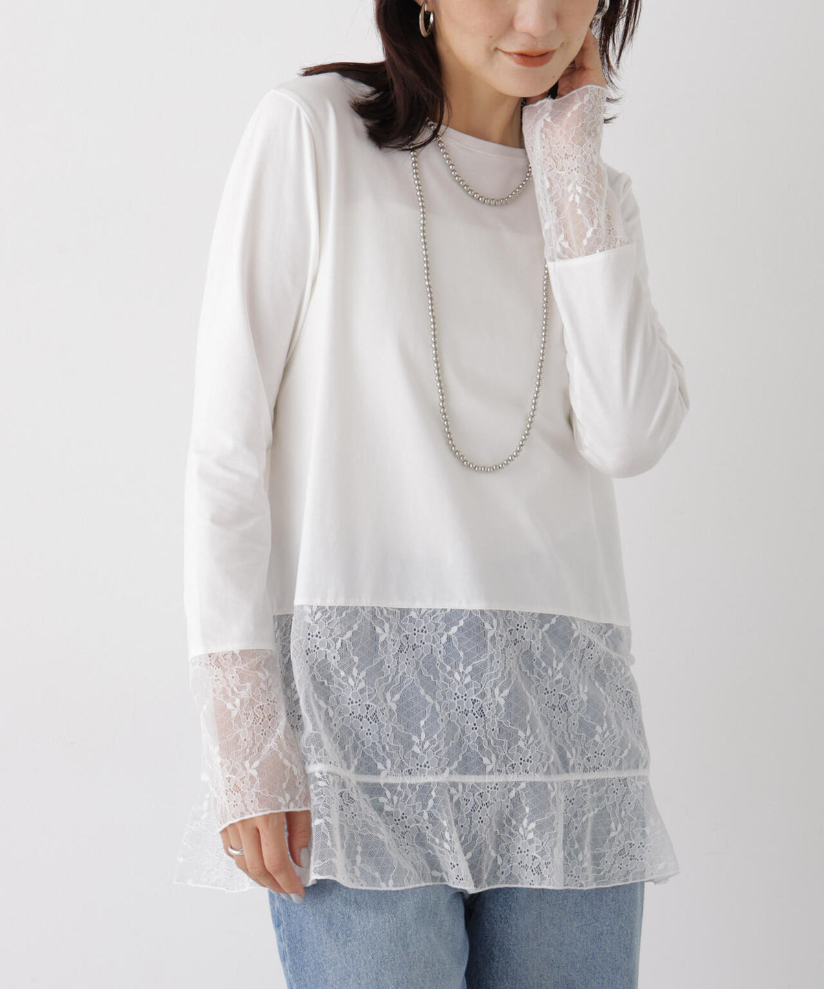 レースフレアヘムカットトップス