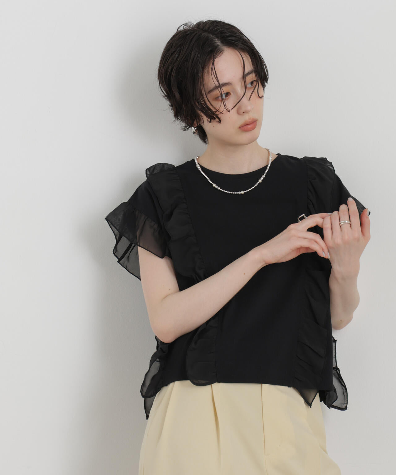 シフォンフリルカットソー