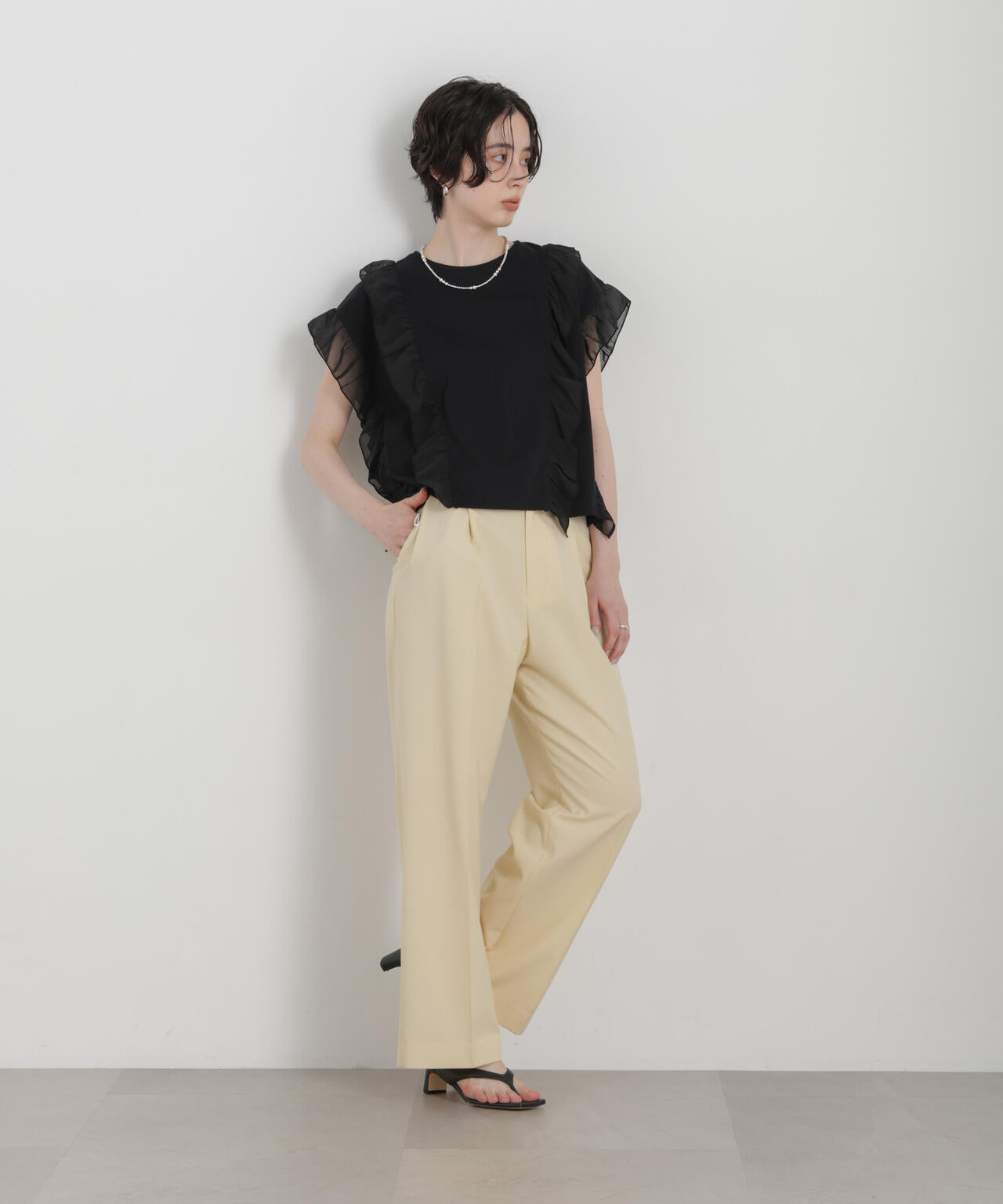シフォンフリルカットソー