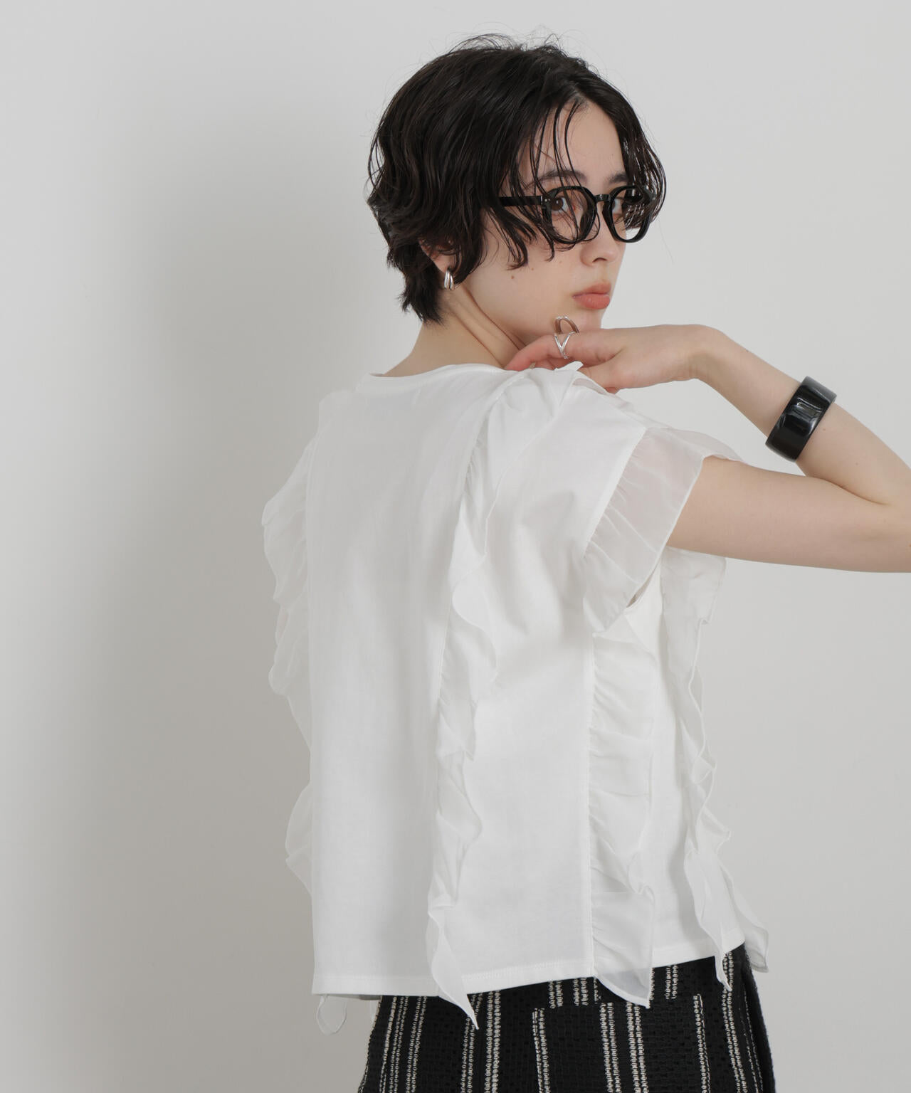 シフォンフリルカットソー