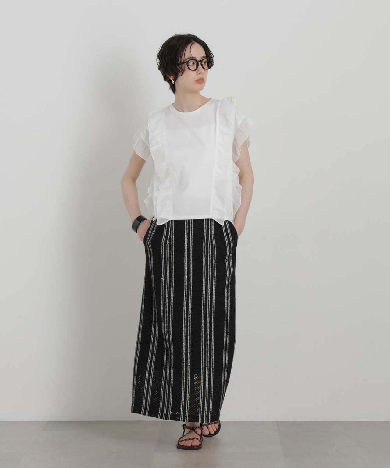 シフォンフリルカットソー