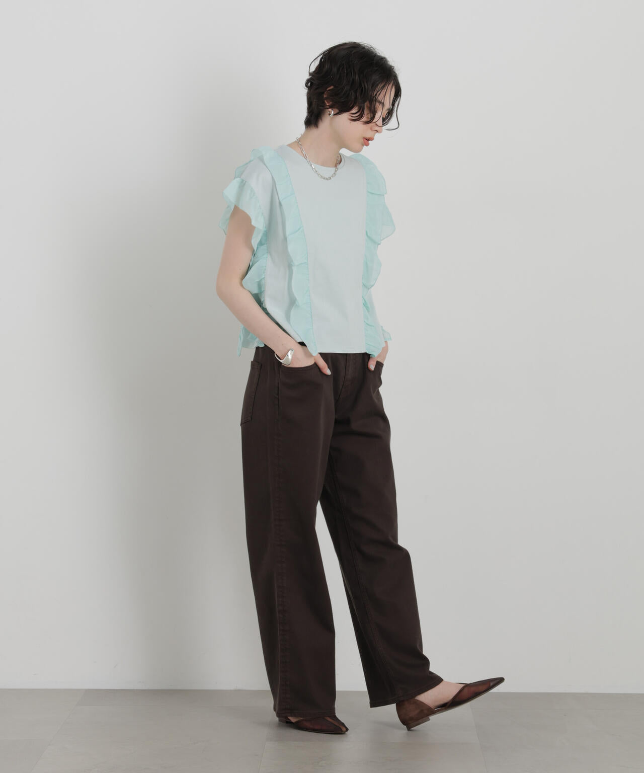 シフォンフリルカットソー