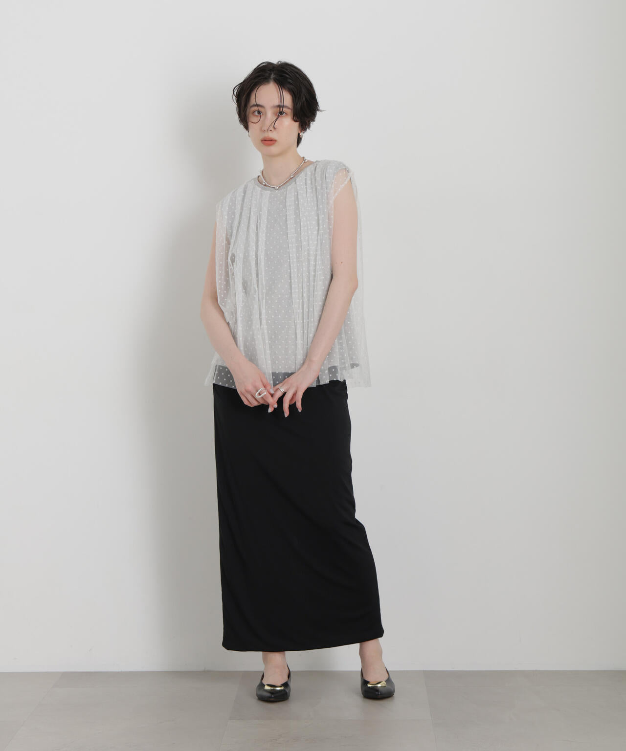 ドットチュールレイヤードトップス