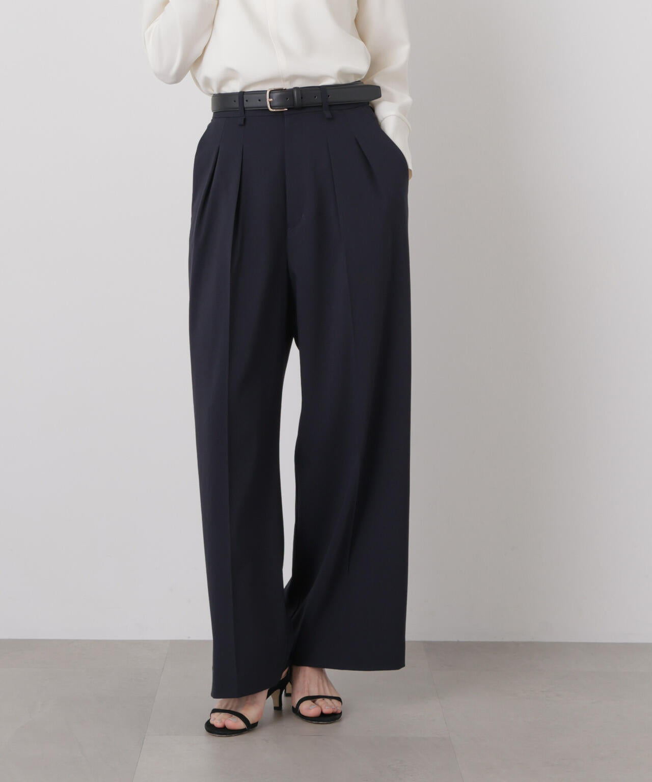 ドライウェザーストレッチベルト付き2タックワイドパンツ(セットアップ可)