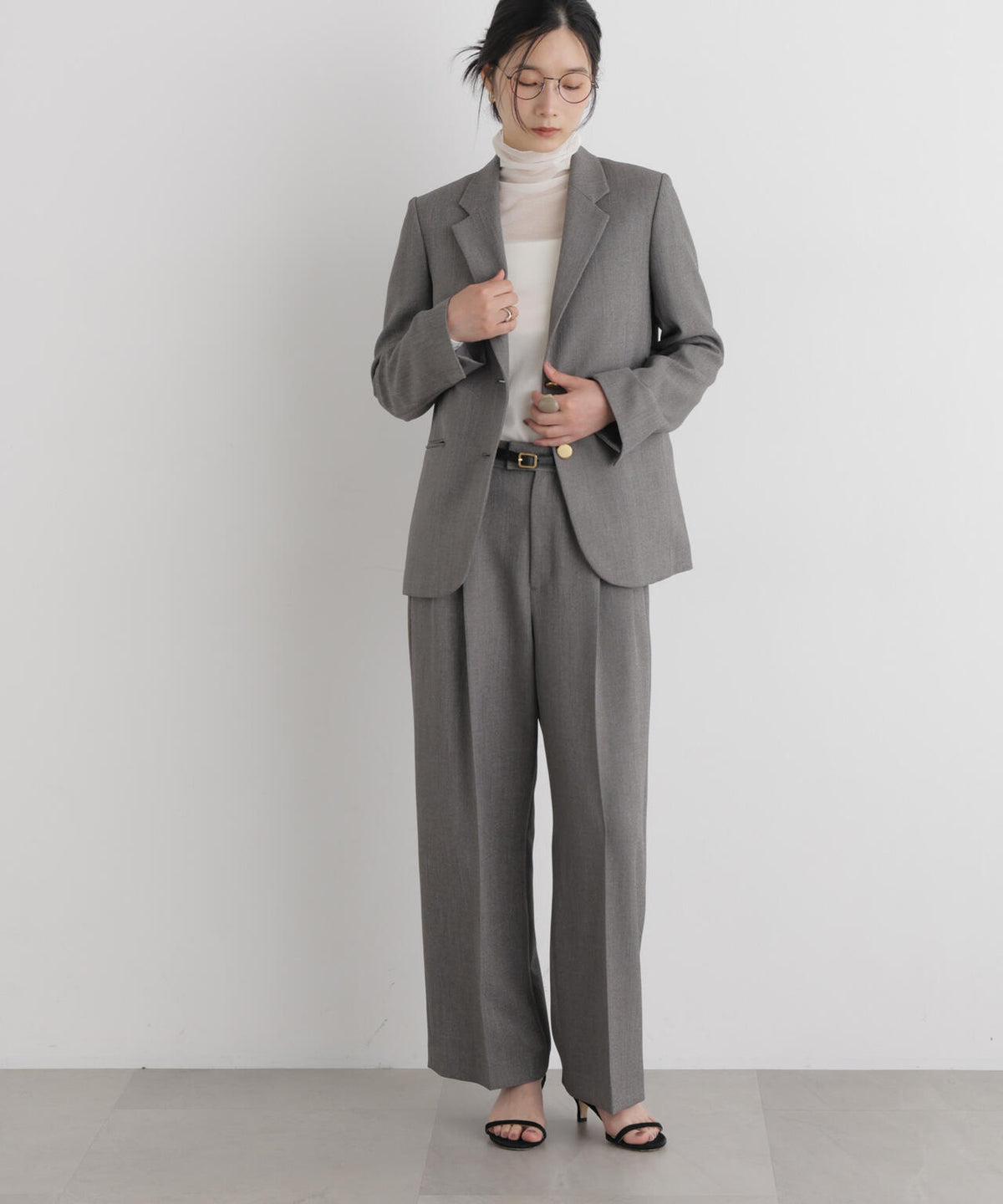 シャンブレーシャークスキンタックセミワイドパンツ(セットアップ可)