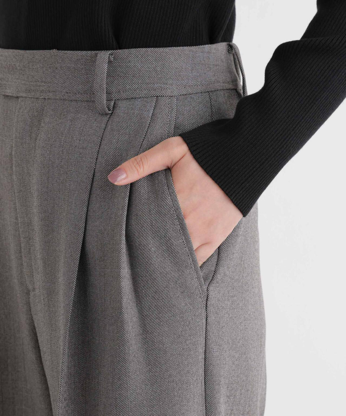 シャンブレーシャークスキンタックセミワイドパンツ(セットアップ可)