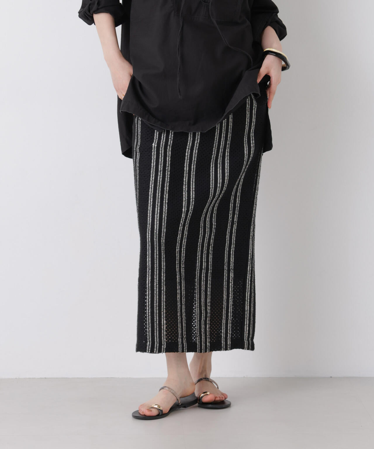 made in india ジャカードストライプIラインスカート(セットアップ可)