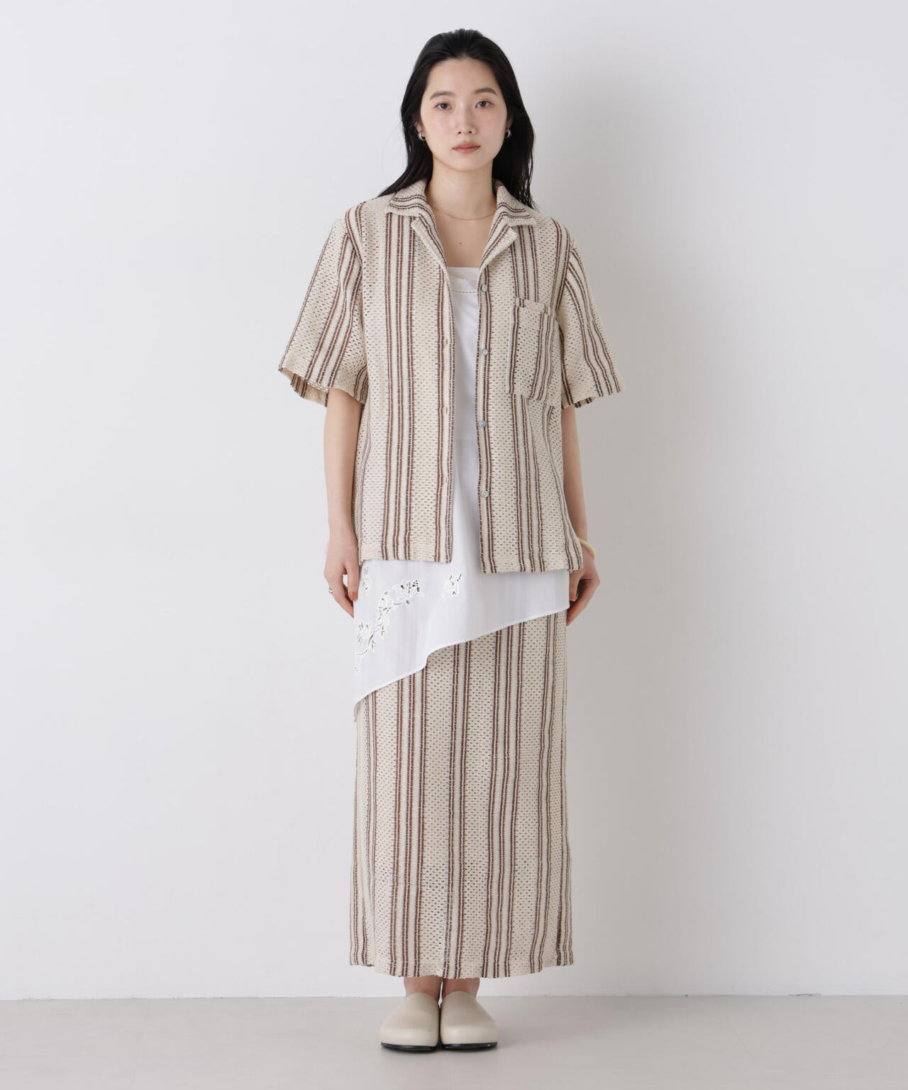 made in india ジャカードストライプIラインスカート(セットアップ可)