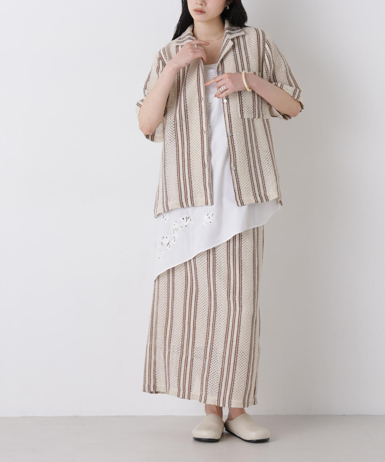 made in india ジャカードストライプIラインスカート(セットアップ可)
