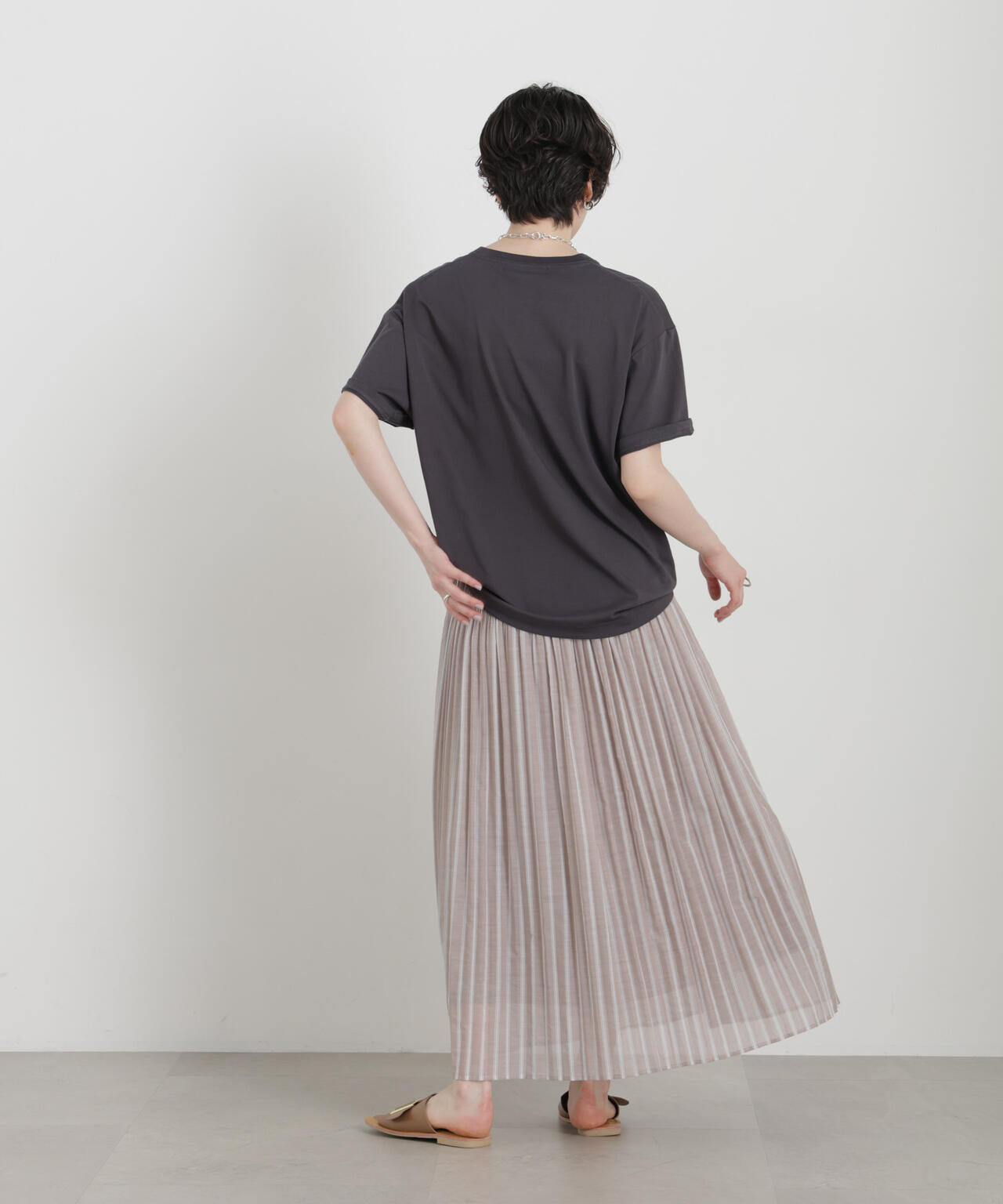 ストライププリーツマキシスカート