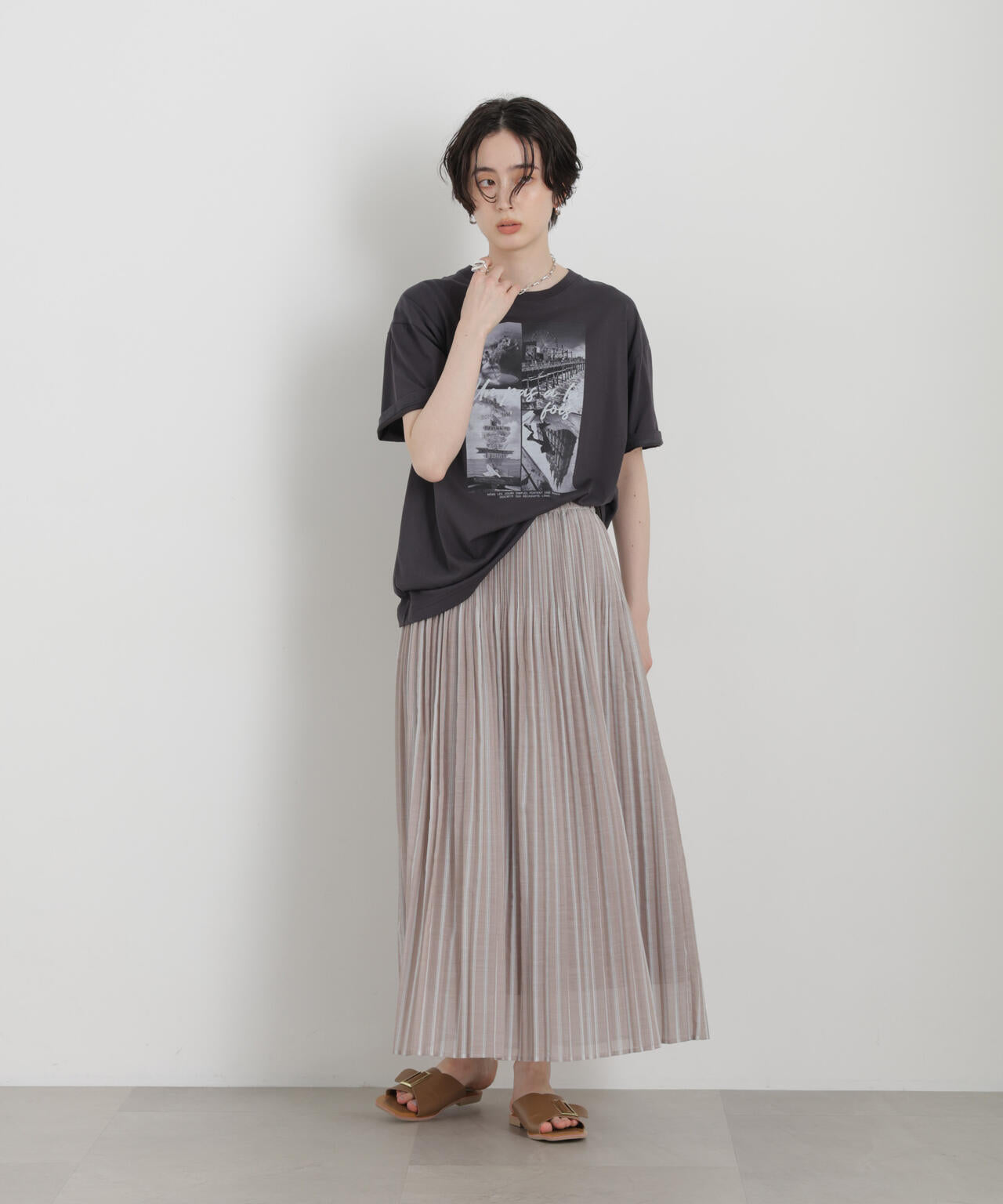 ストライププリーツマキシスカート