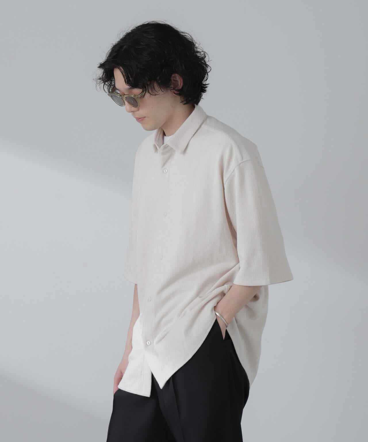 ヘリンボーン起毛シャツ 半袖(セットアップ可)