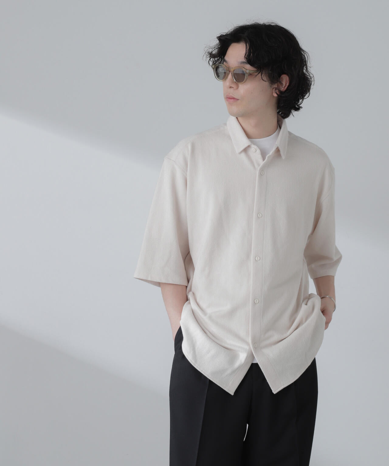 ヘリンボーン起毛シャツ 半袖(セットアップ可)