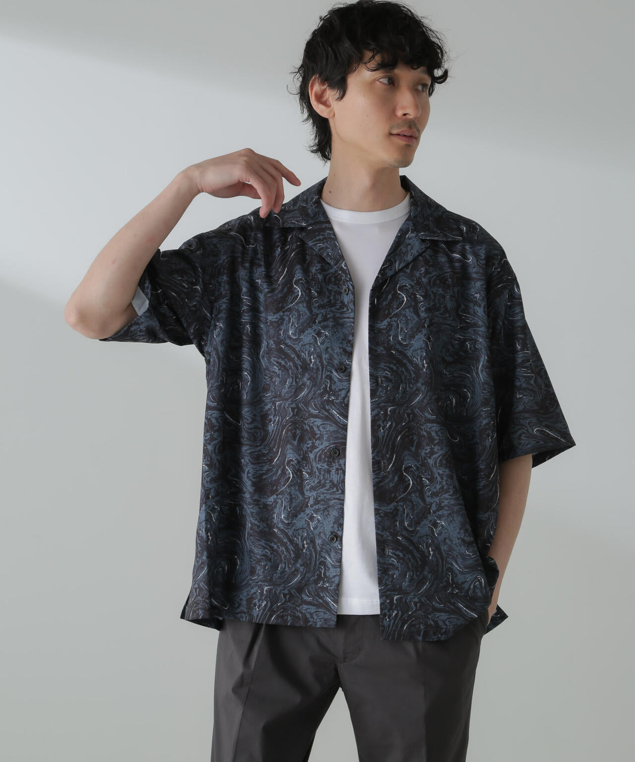 オリジナルパターンドレープシャツ 半袖