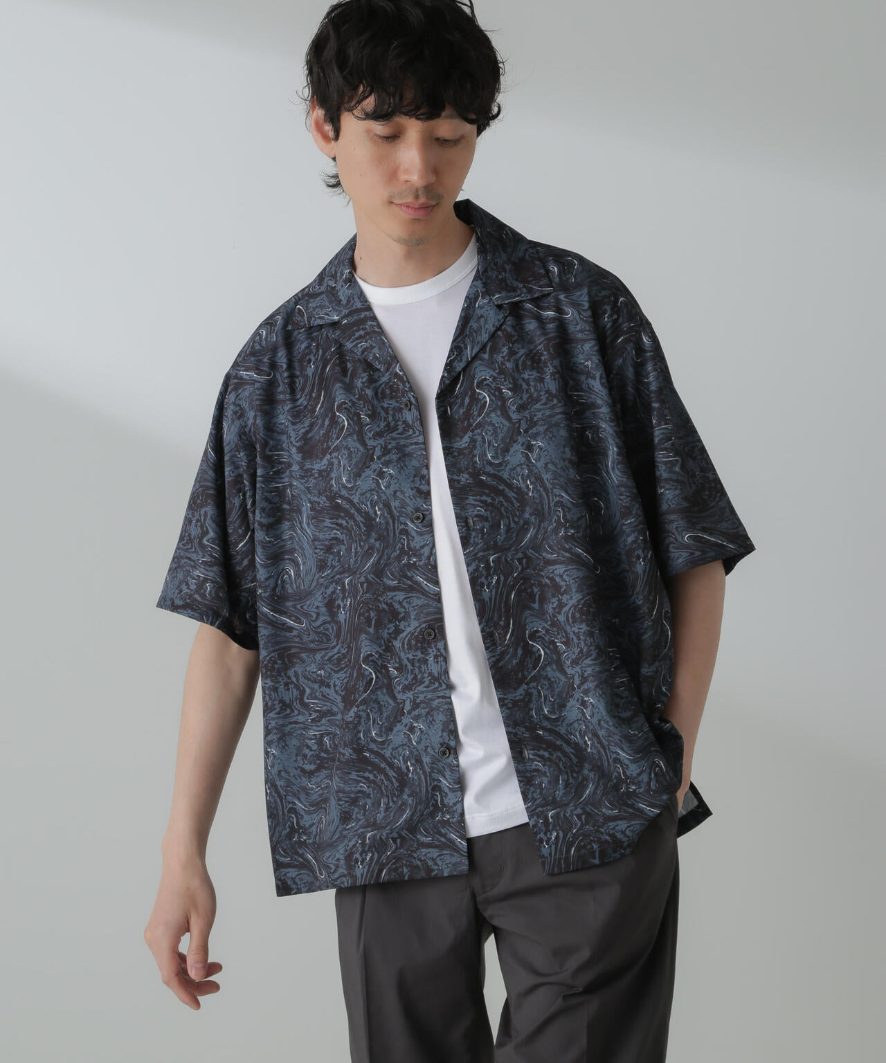 オリジナルパターンドレープシャツ 半袖