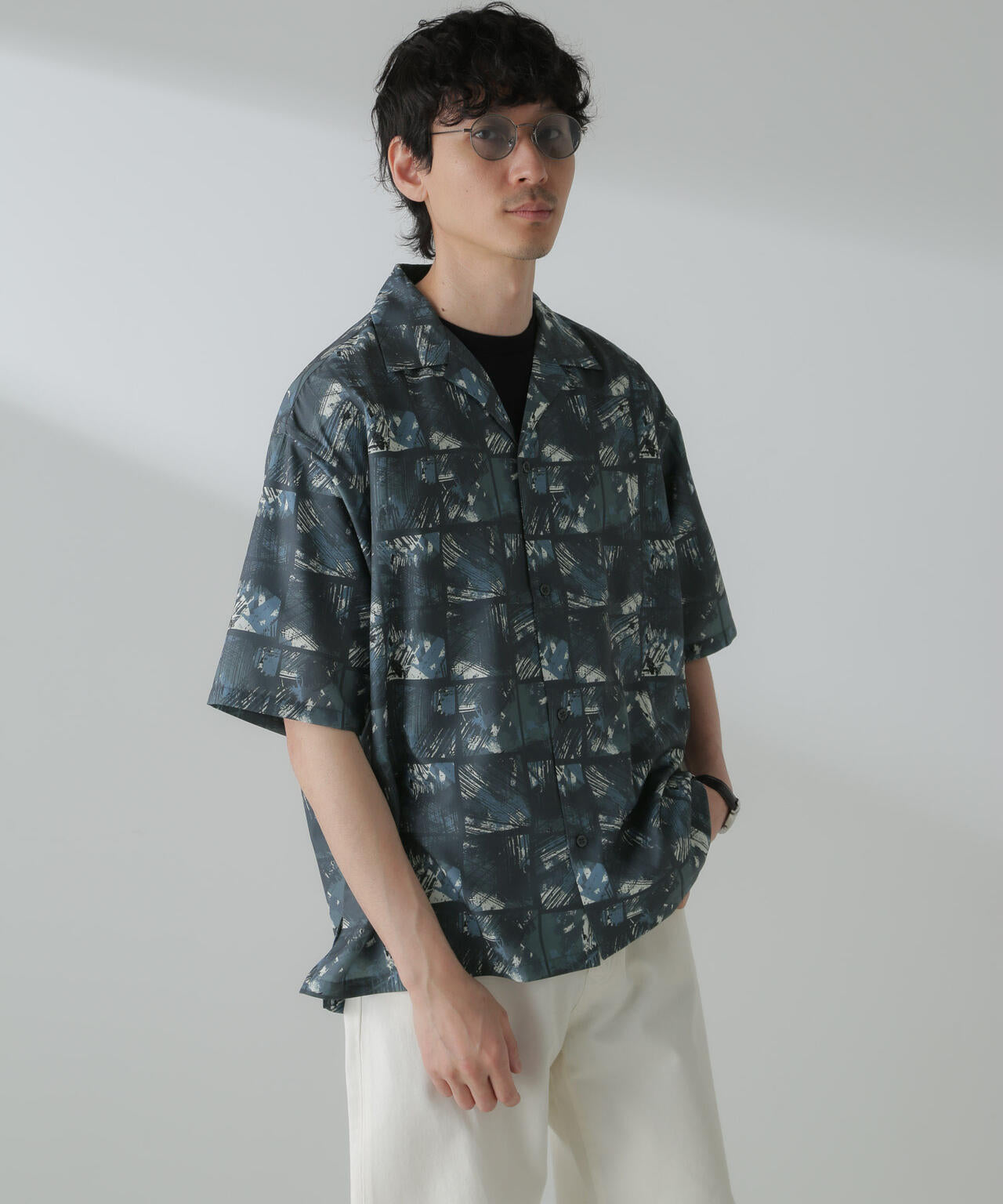オリジナルパターンドレープシャツ 半袖