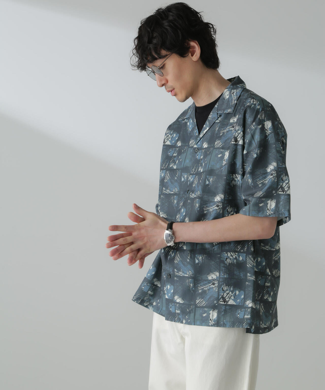 オリジナルパターンドレープシャツ 半袖