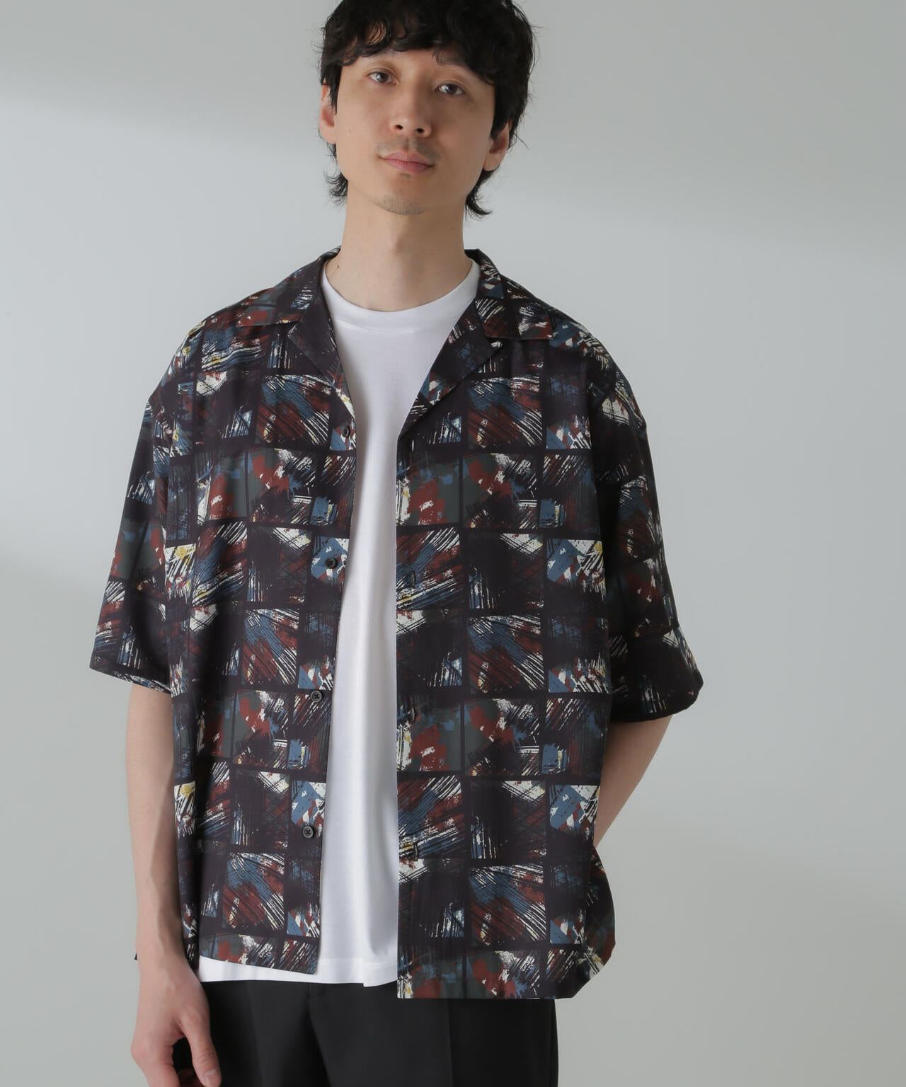 オリジナルパターンドレープシャツ 半袖