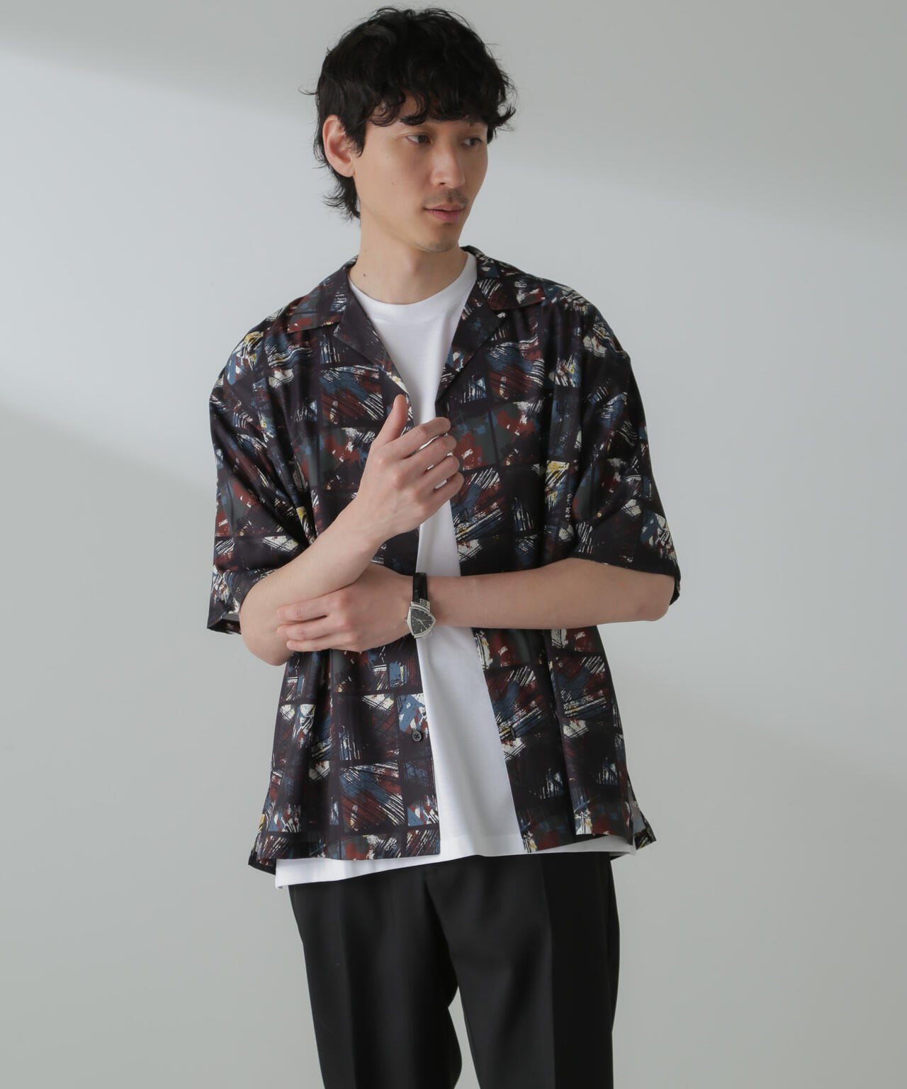 オリジナルパターンドレープシャツ 半袖