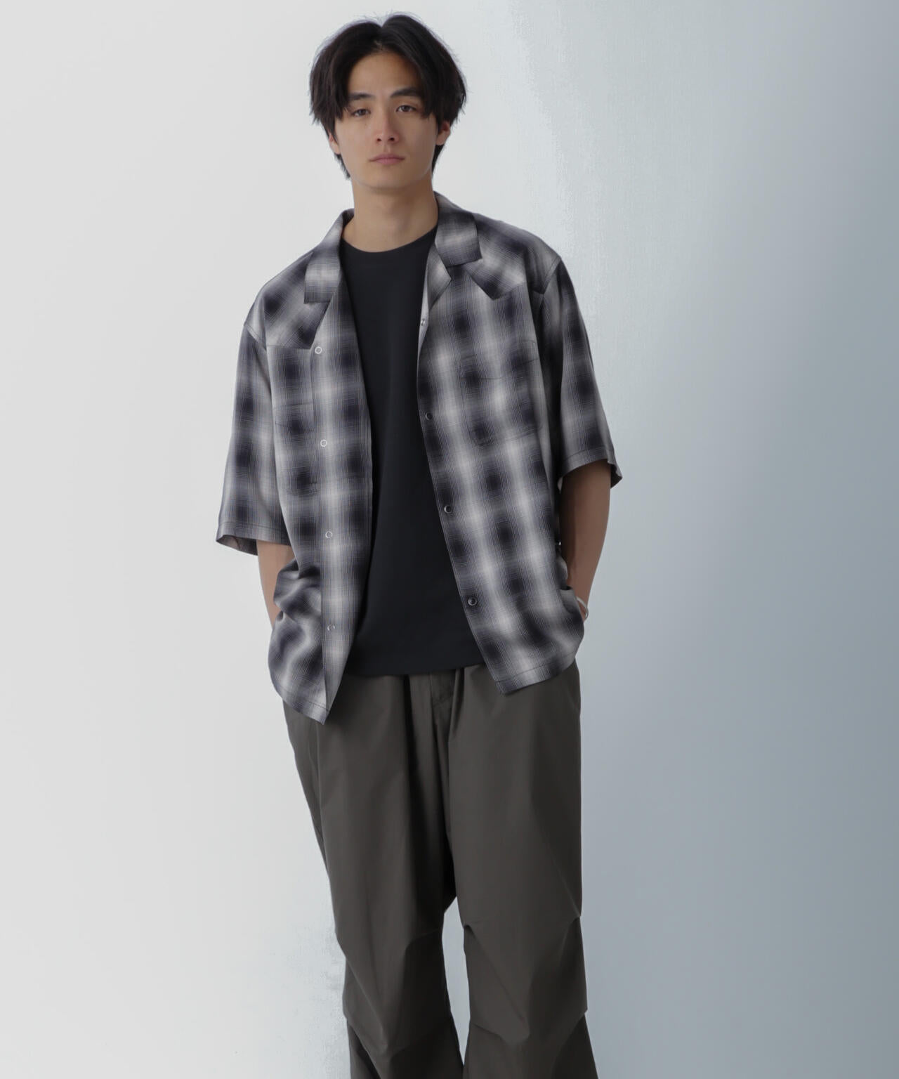 レーヨンオンブレチェックシャツ 半袖