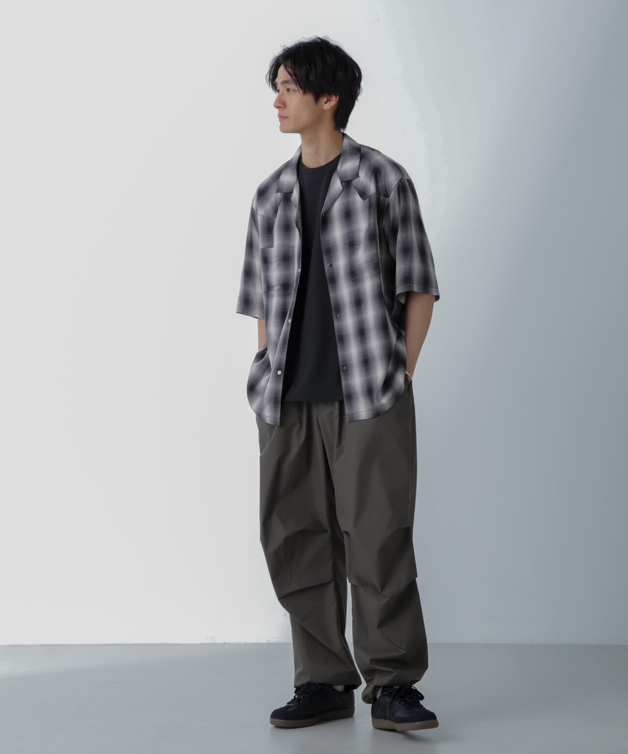 レーヨンオンブレチェックシャツ 半袖