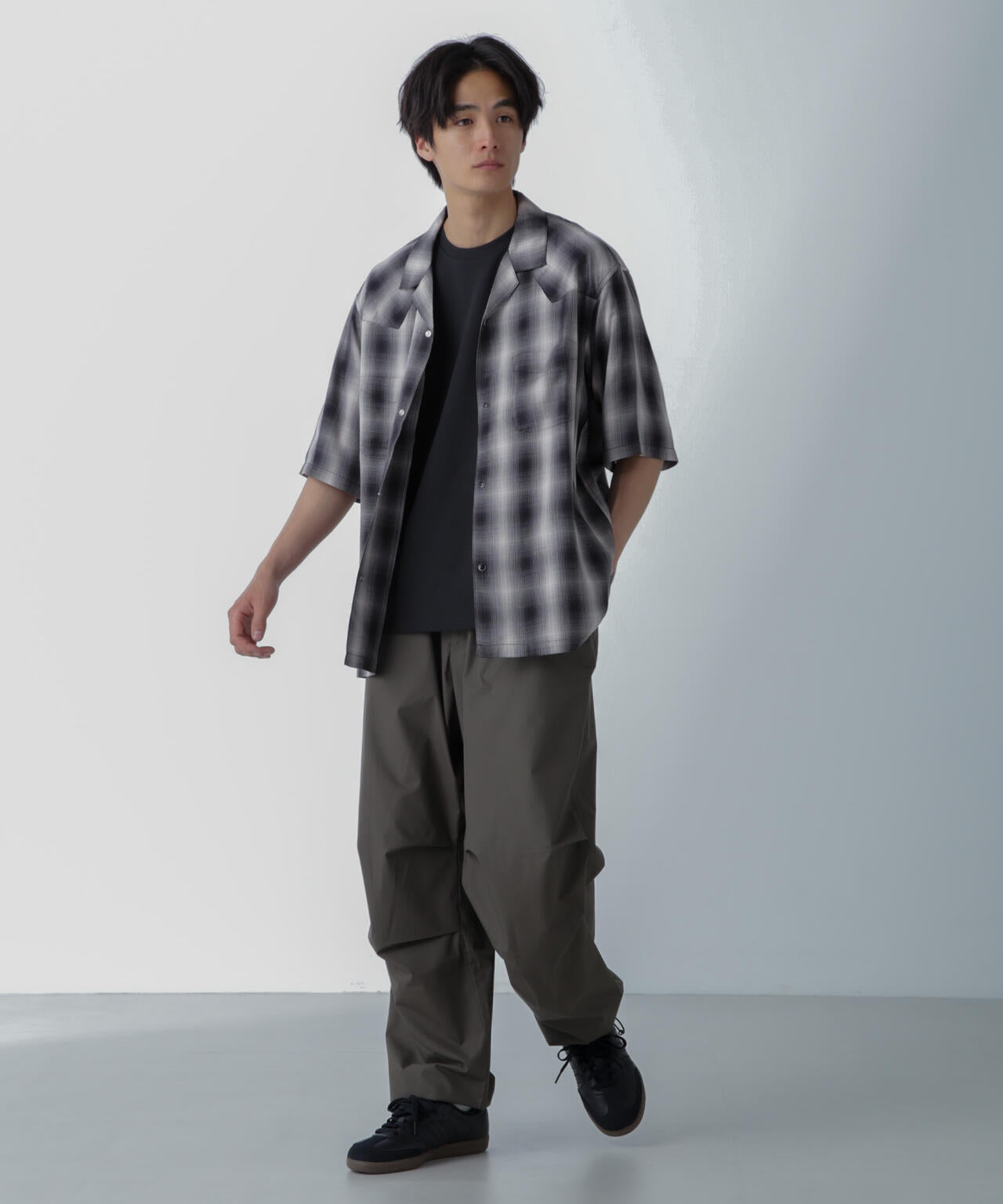 レーヨンオンブレチェックシャツ 半袖