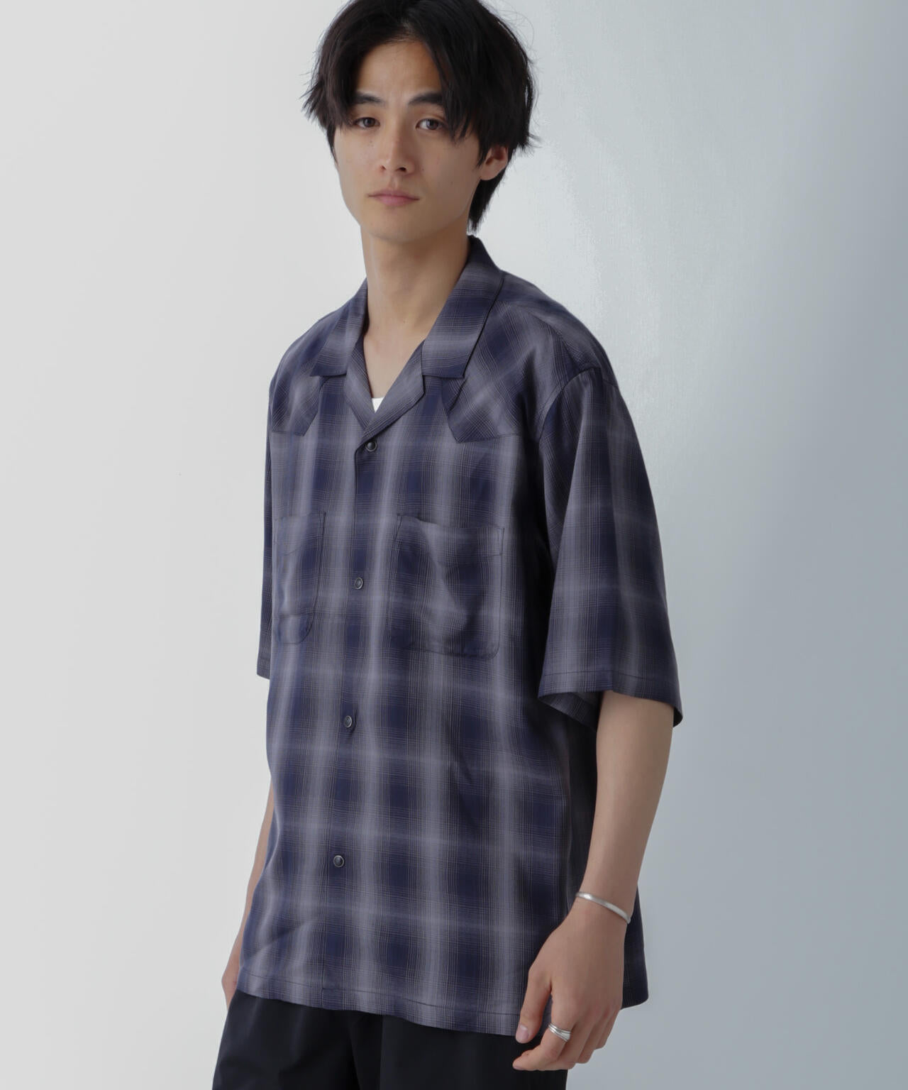 レーヨンオンブレチェックシャツ 半袖