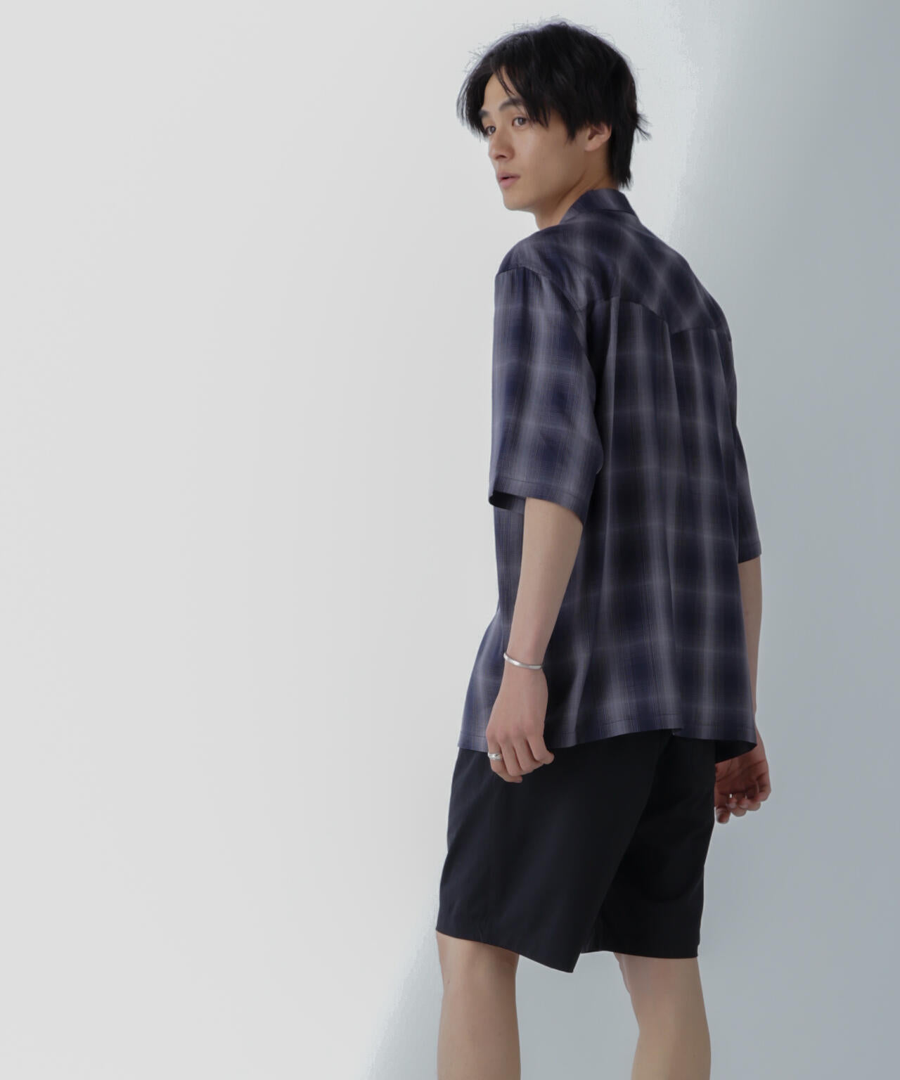 レーヨンオンブレチェックシャツ 半袖