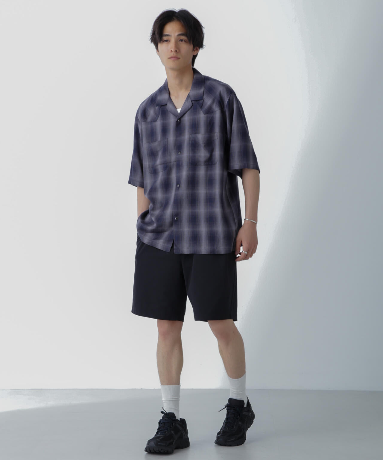 レーヨンオンブレチェックシャツ 半袖