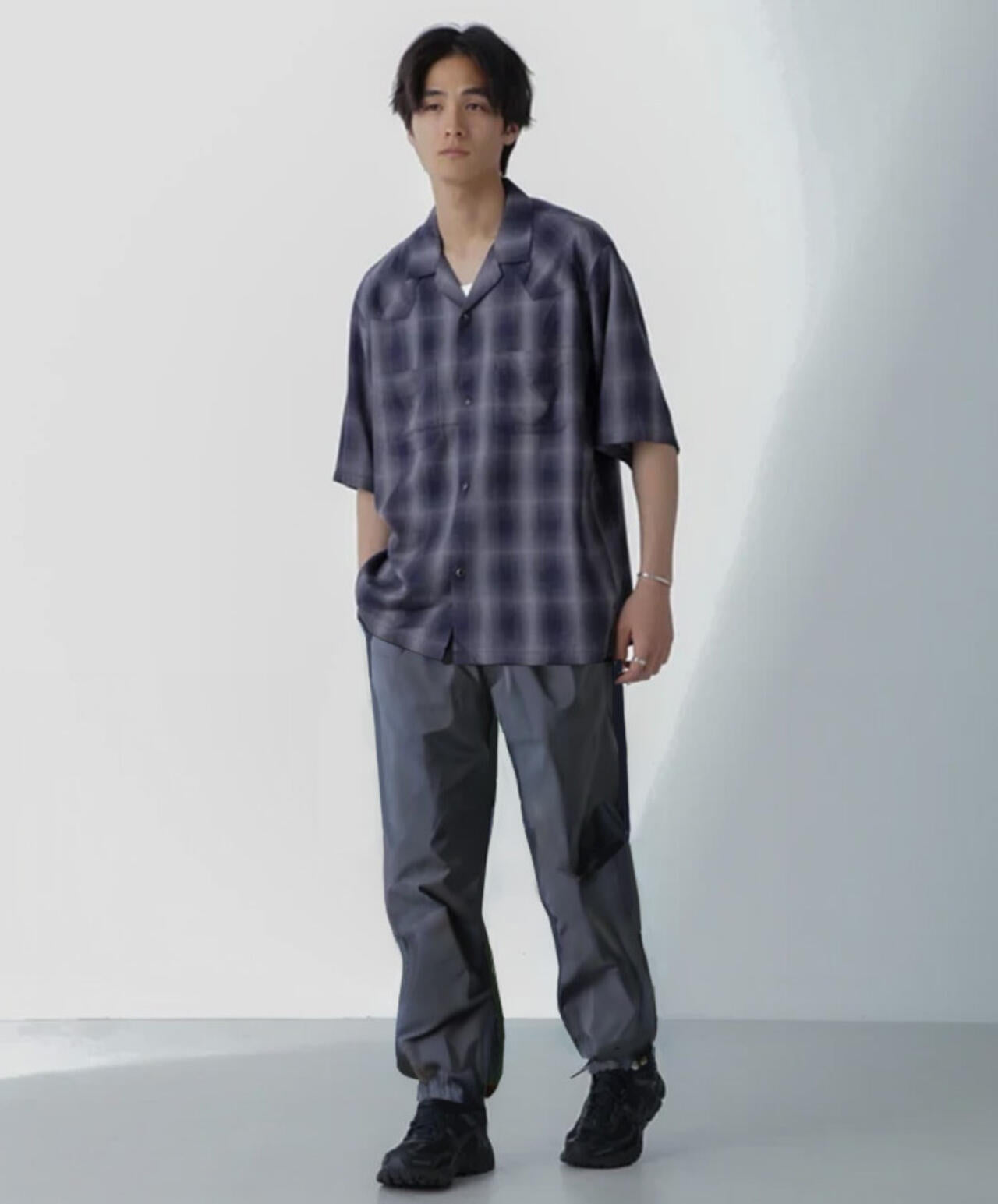 レーヨンオンブレチェックシャツ 半袖