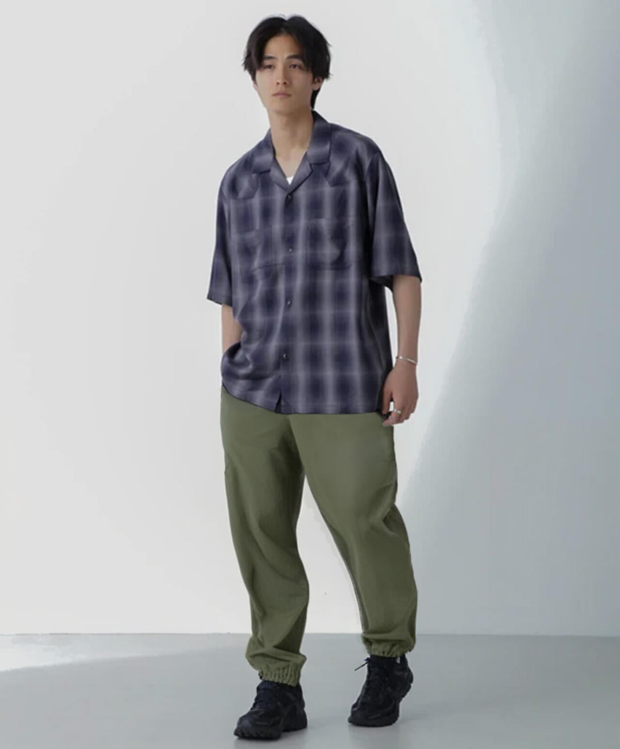 レーヨンオンブレチェックシャツ 半袖