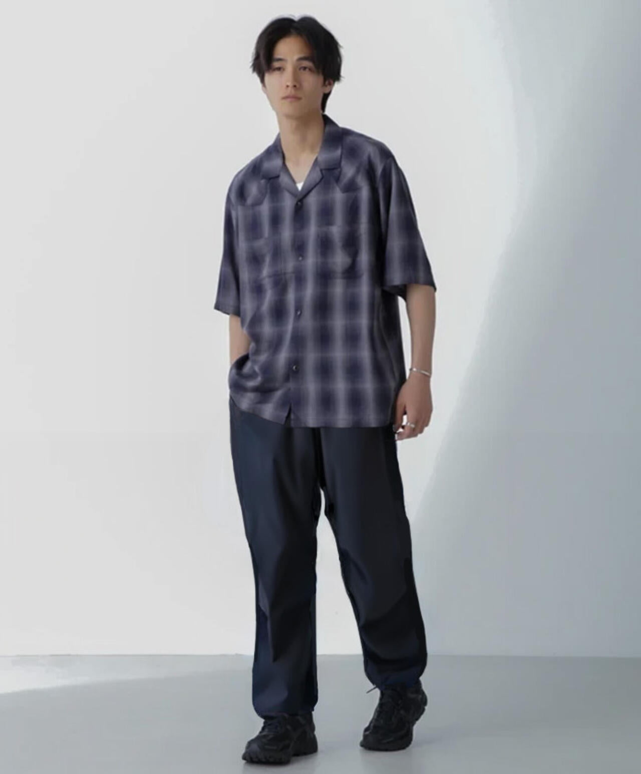 レーヨンオンブレチェックシャツ 半袖