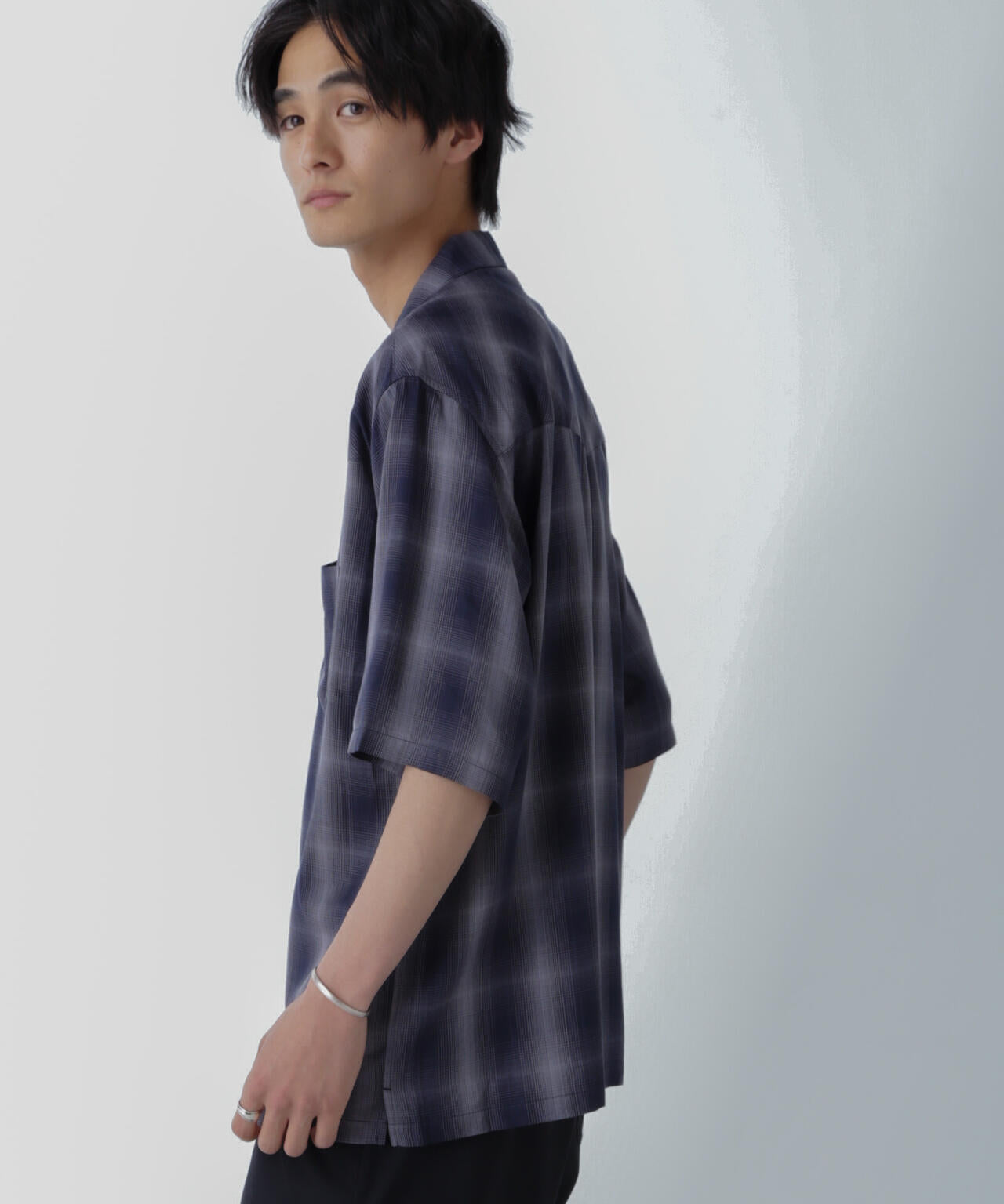 レーヨンオンブレチェックシャツ 半袖