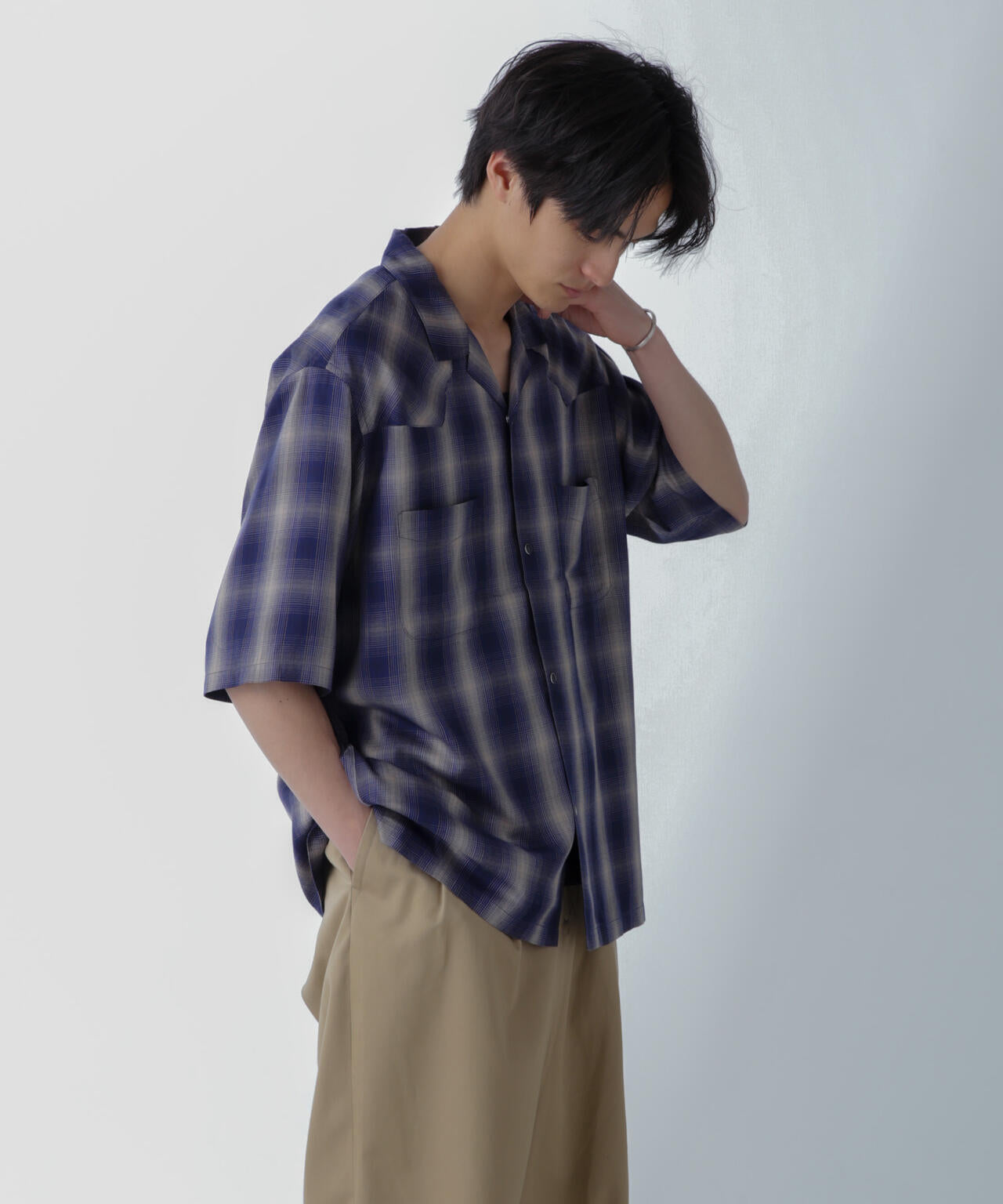 レーヨンオンブレチェックシャツ 半袖