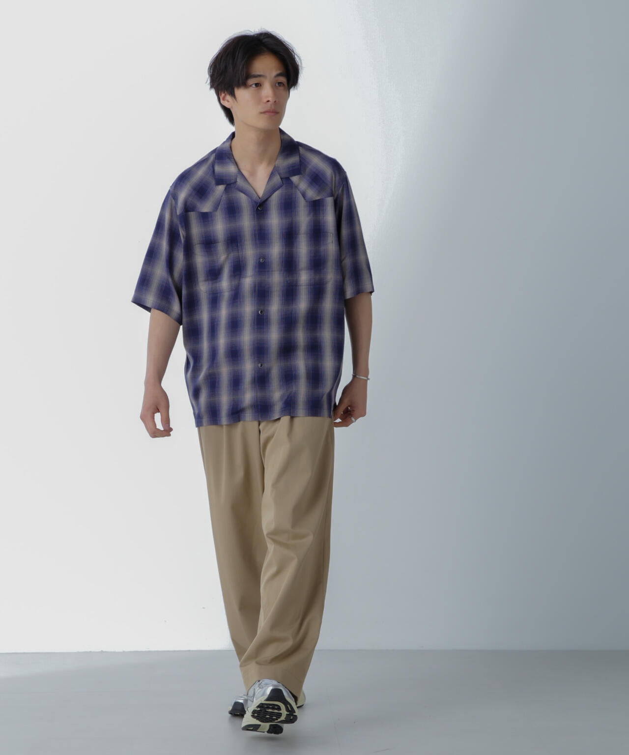 レーヨンオンブレチェックシャツ 半袖