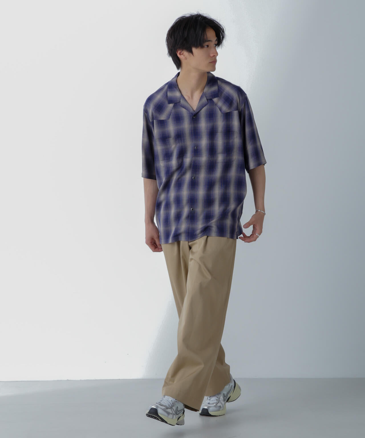 レーヨンオンブレチェックシャツ 半袖