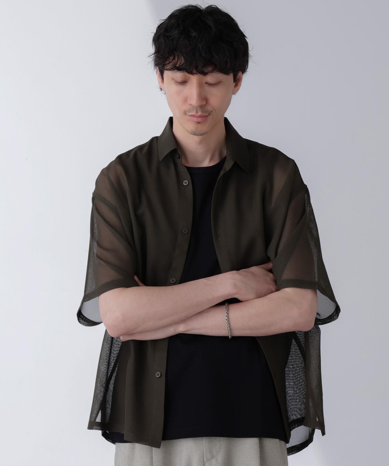 レギュラーカラーテックメッシュシャツ 半袖