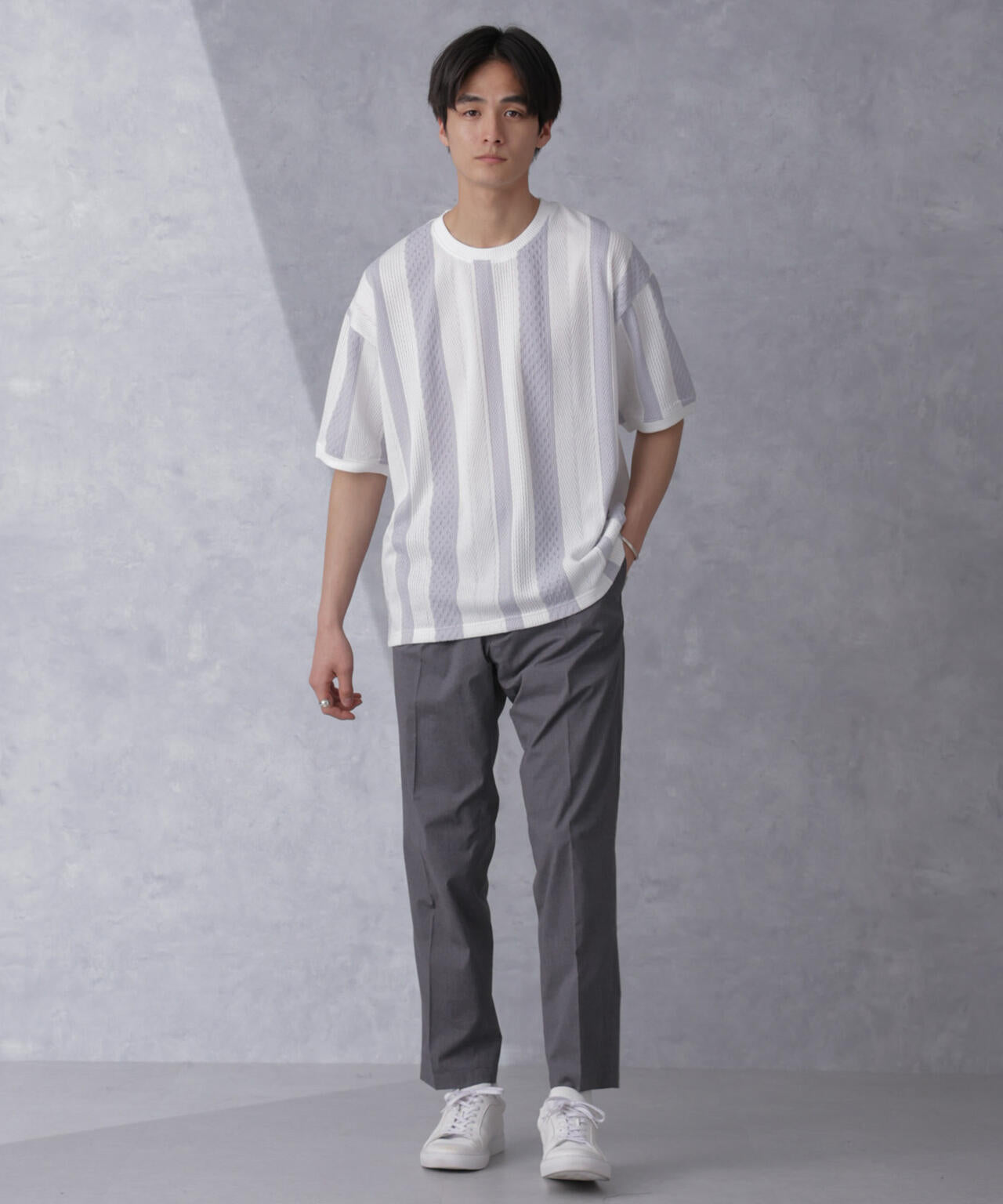 ストライプジャガードTシャツ 半袖