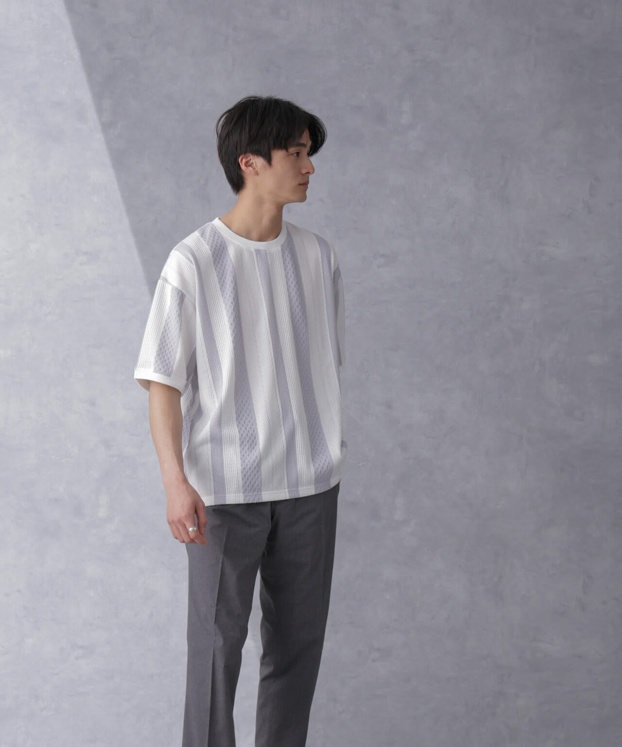 ストライプジャガードTシャツ 半袖