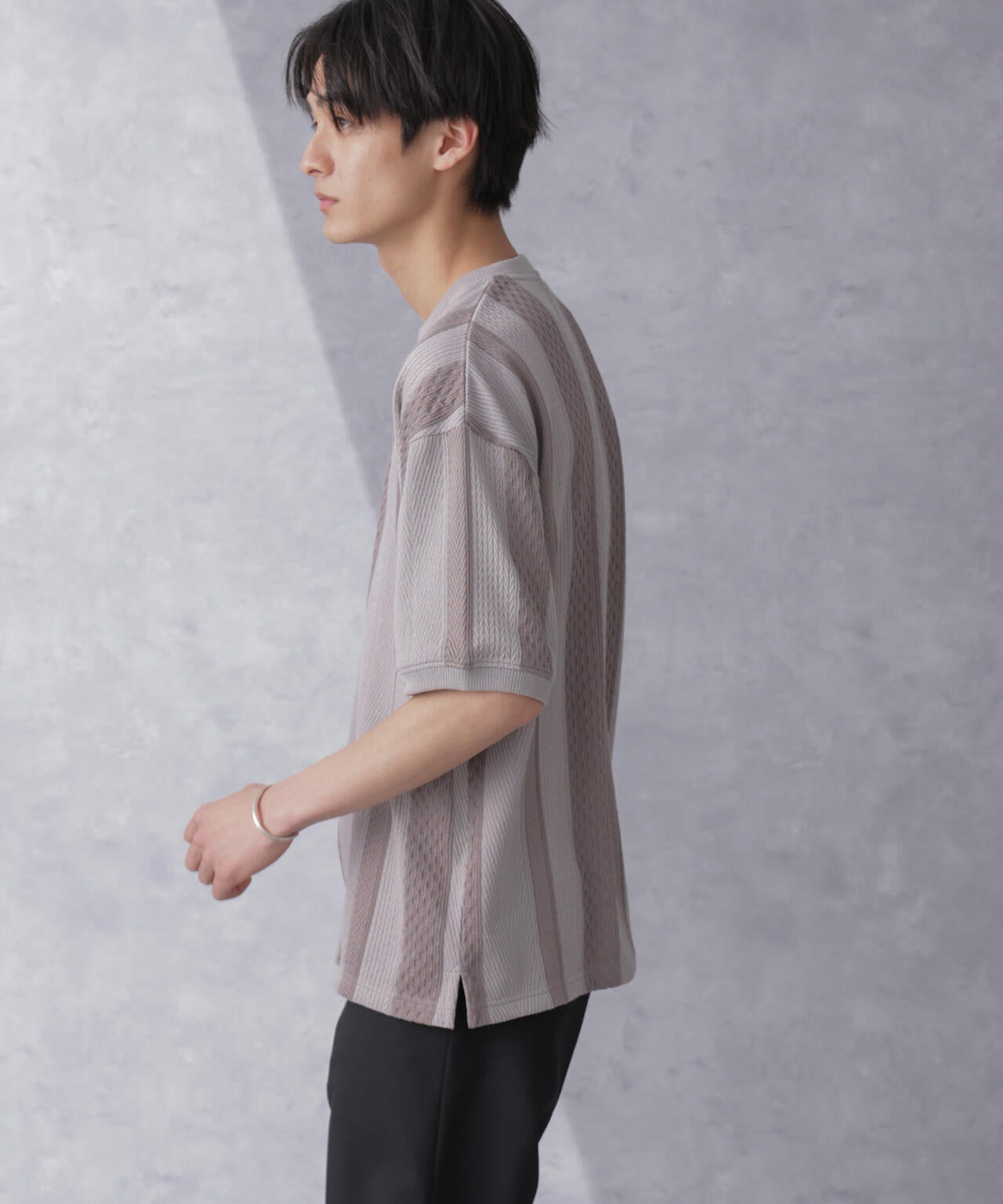 ストライプジャガードTシャツ 半袖