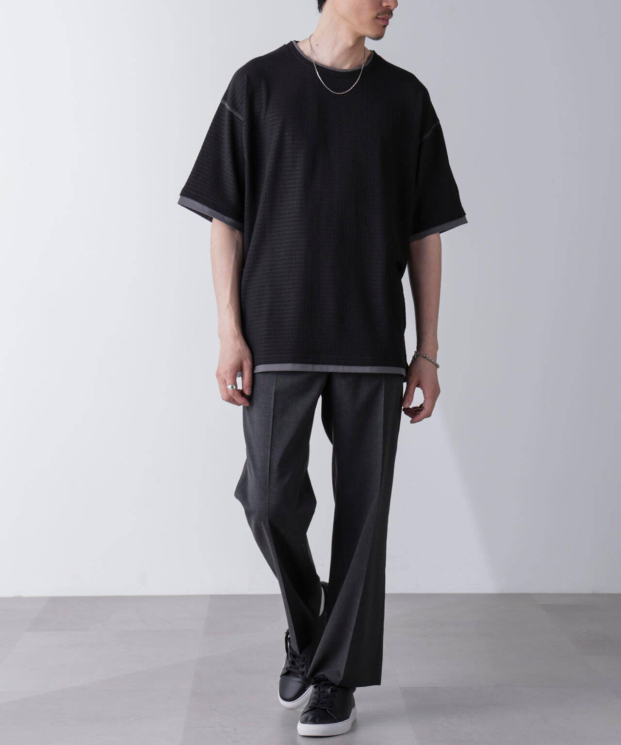 カラーステッチジャガードTシャツ 半袖
