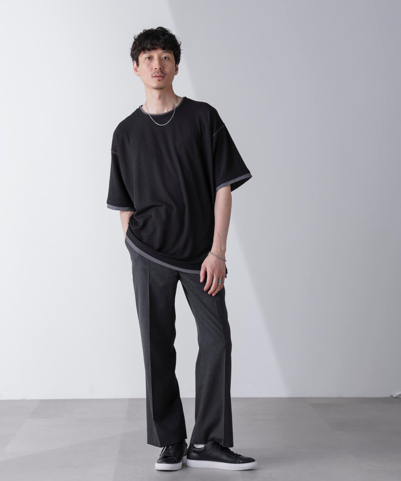 カラーステッチジャガードTシャツ 半袖