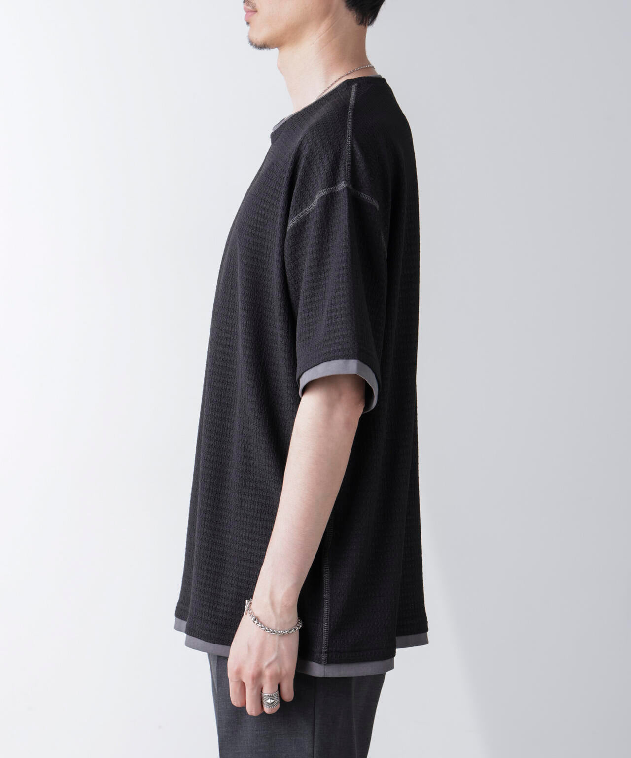 カラーステッチジャガードTシャツ 半袖