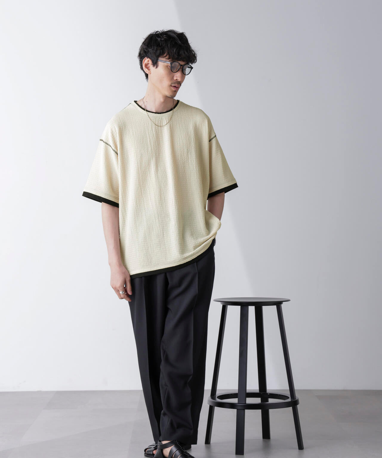 カラーステッチジャガードTシャツ 半袖