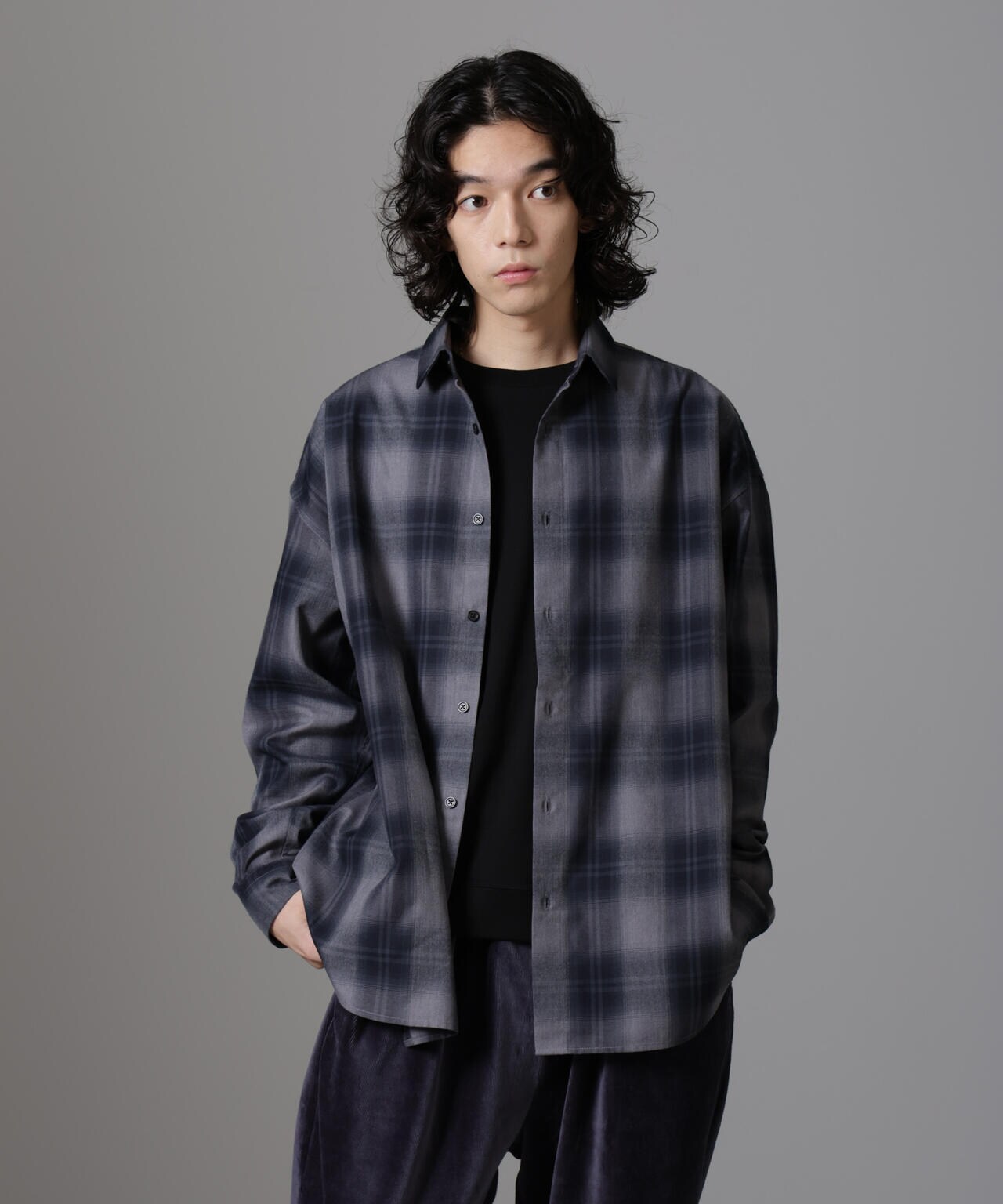 ビッグドレープチェックシャツ 長袖