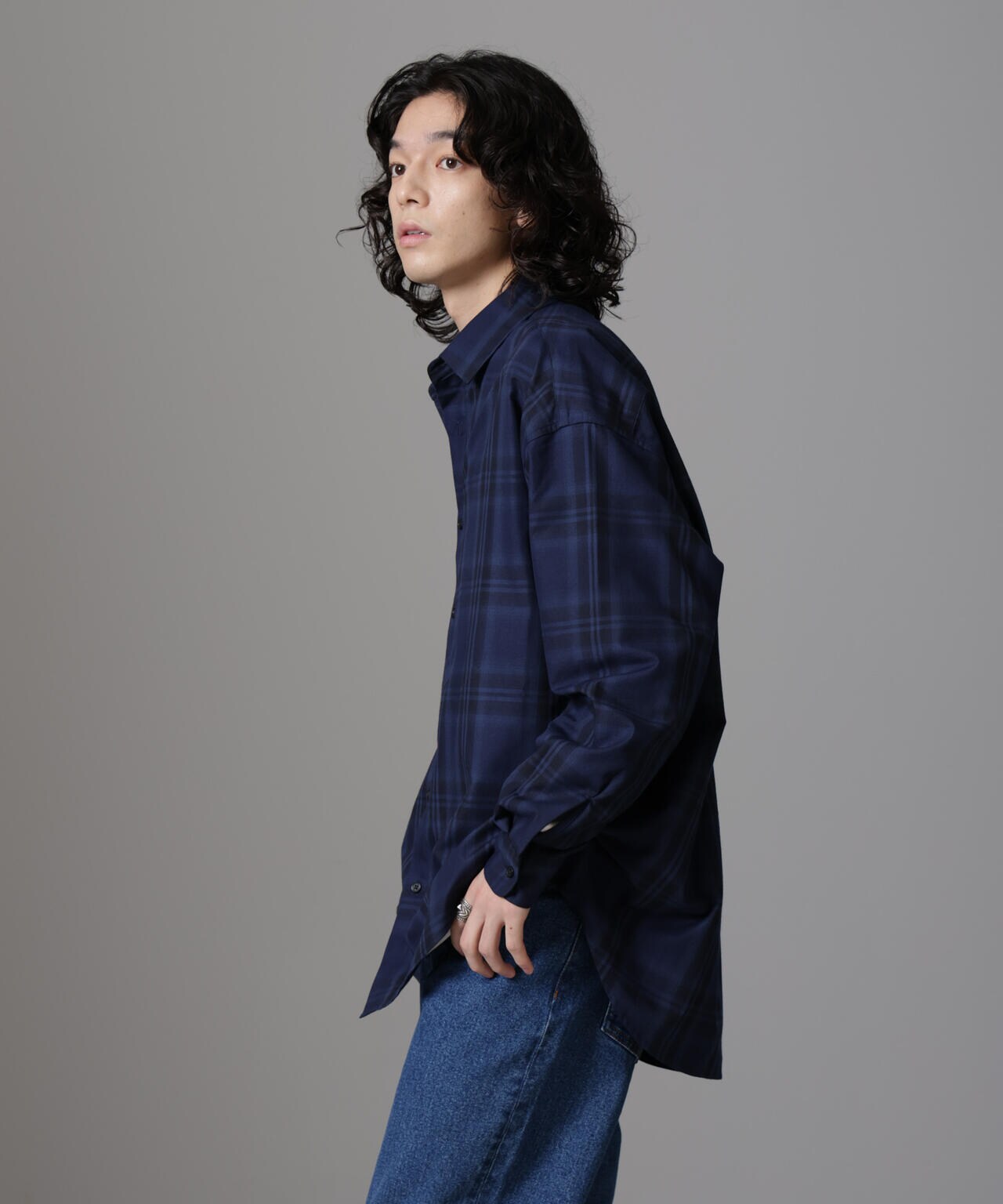ビッグドレープチェックシャツ 長袖