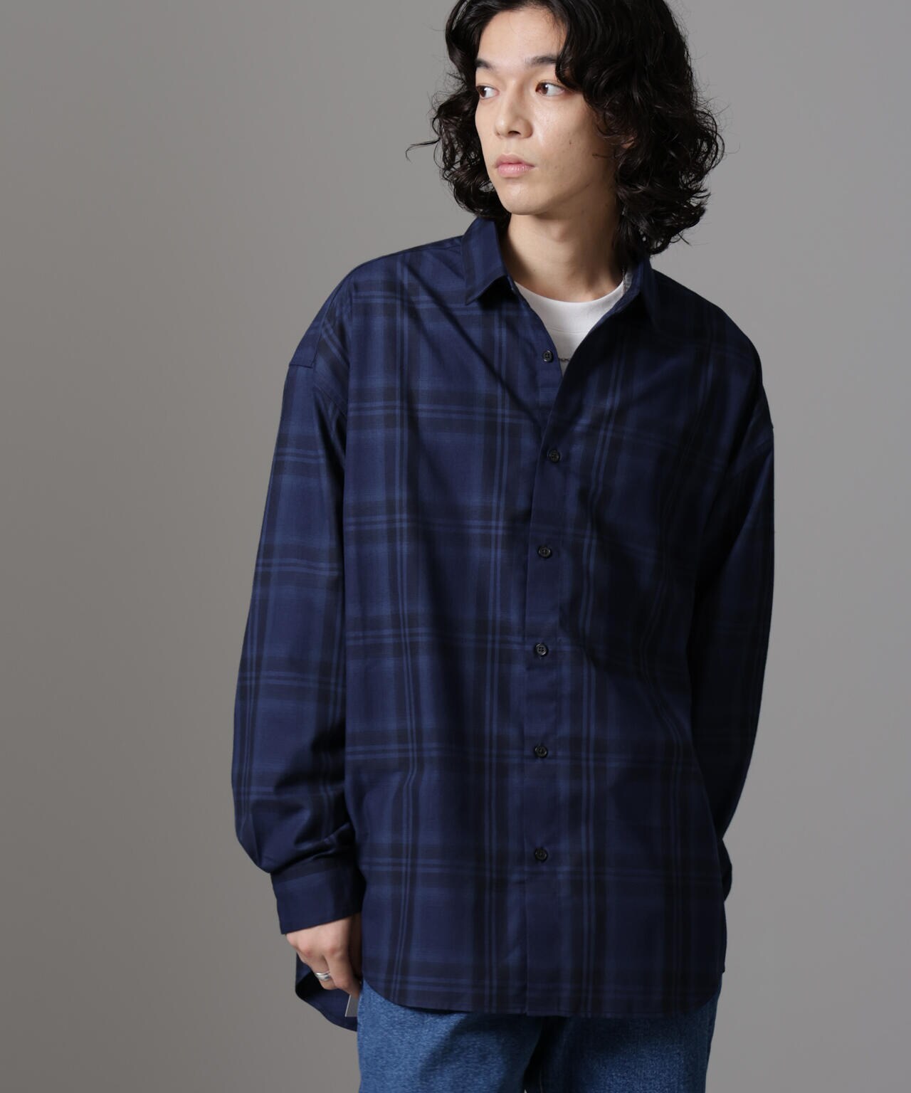 ビッグドレープチェックシャツ 長袖