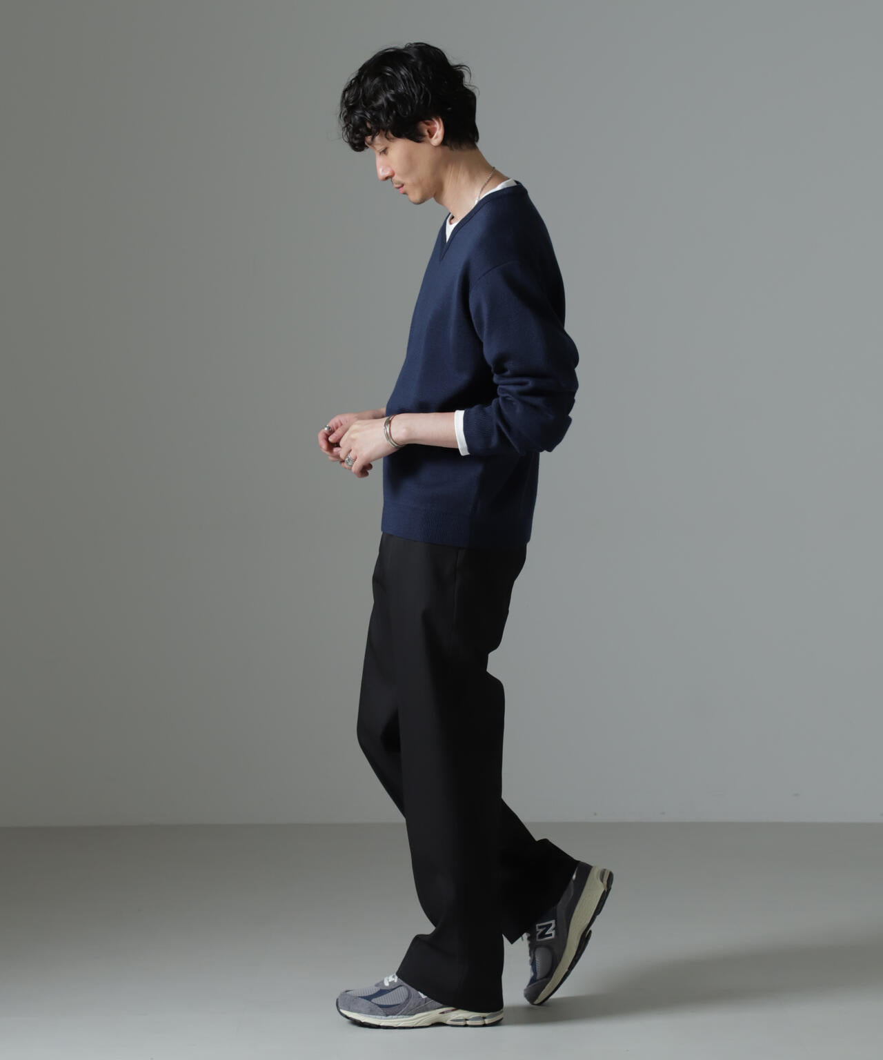 タスマニアミックス ミラノリブリラックスVネックニット