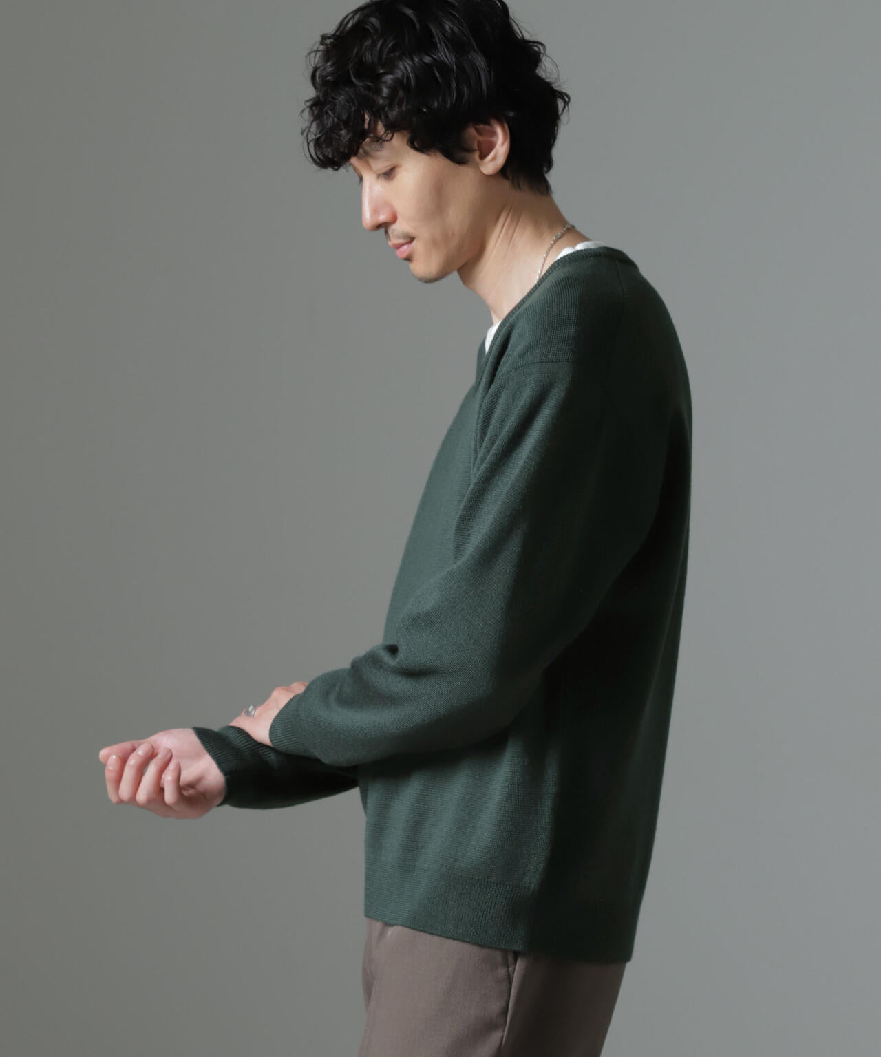タスマニアミックス ミラノリブリラックスVネックニット